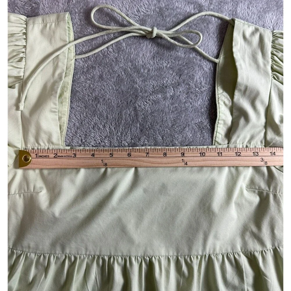 Abercrombie & Fitch Puff Sleeve Square Neck Tie Back Babydoll Top M Green Y2K